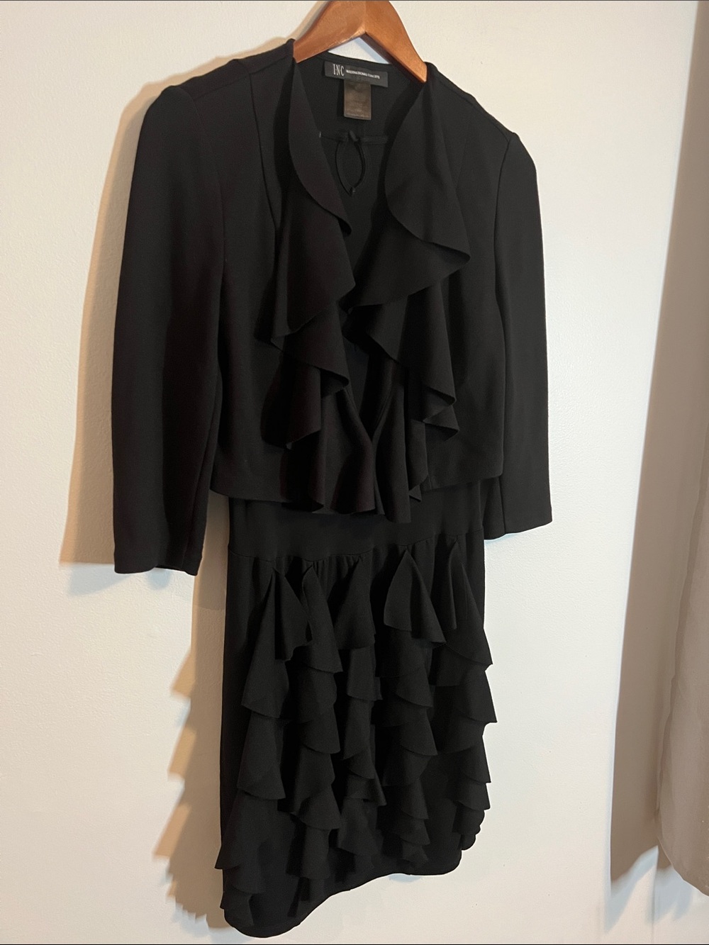 INC International Concepts 2pc set dress and jacket, ruffles, sz M
